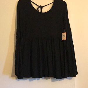 Black blouse with flowered sheer sleeve detail